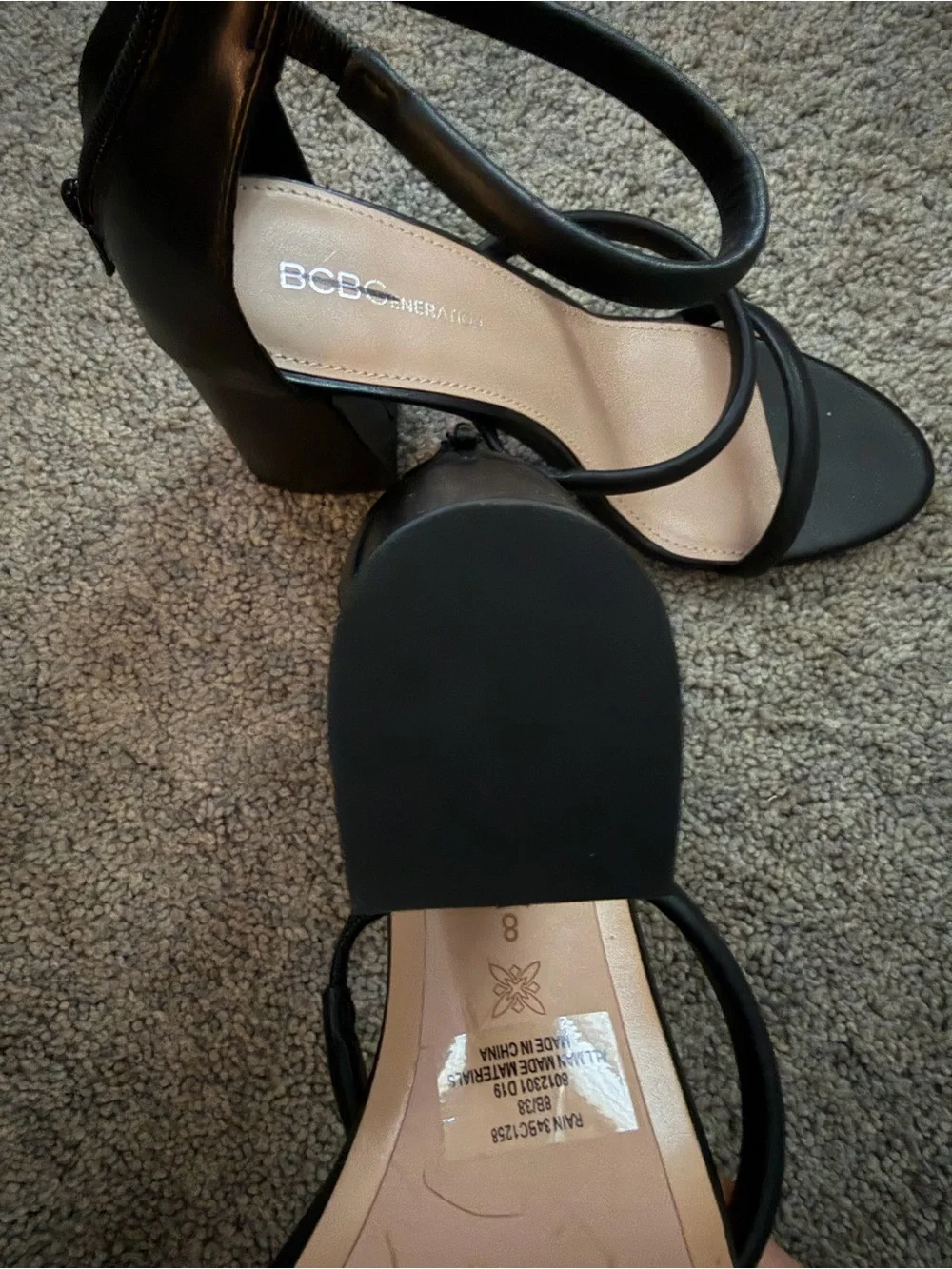 BCBGeneration Black Strappy Block Heel Sandals